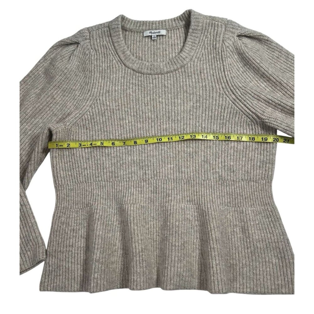 Madewell Women XL Peplum Pullover Sweater Beige Ribbed Knit Wool Acrylic - Picture 8 of 13
